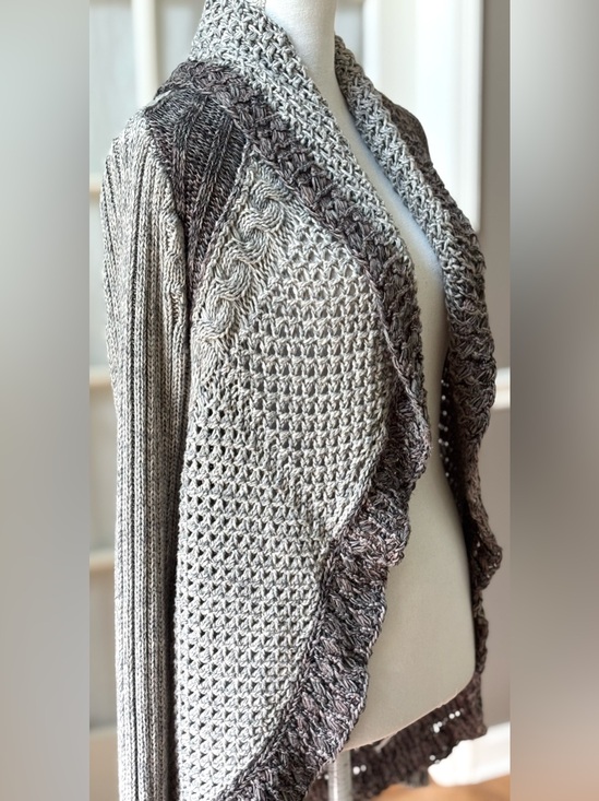 CAbi Sweaters - CAbi Shadow Circle Cardigan S 100% Cotton Open Knit Waterfall Boho Neutral